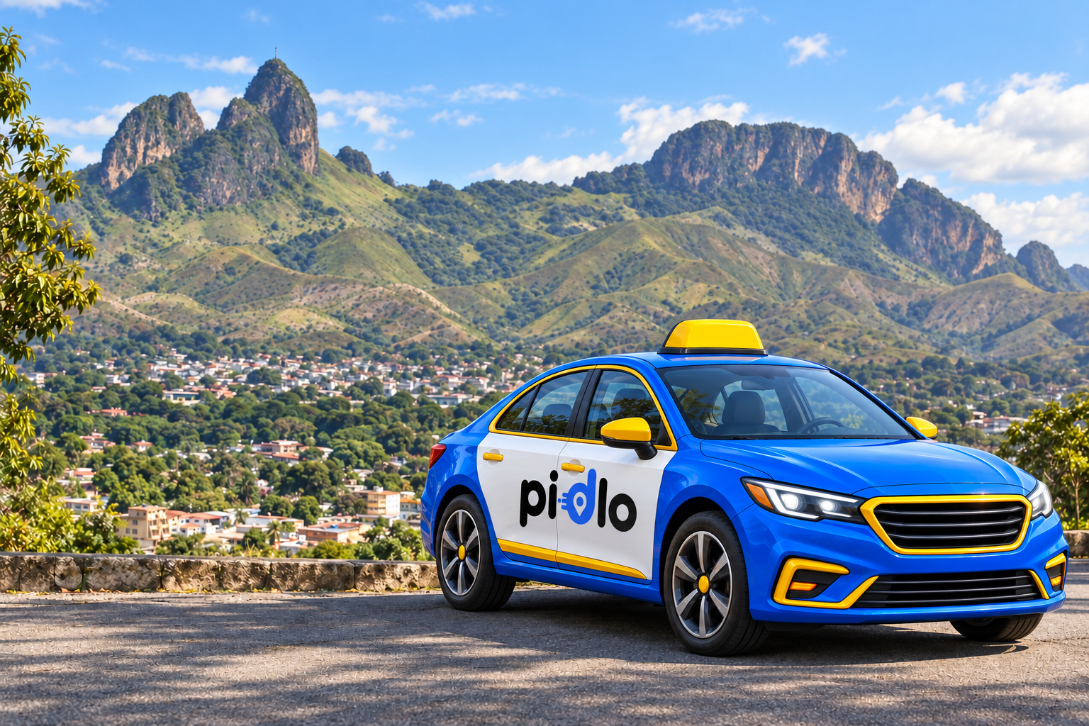 Un vehículo Pidlo con su identidad azul y amarilla